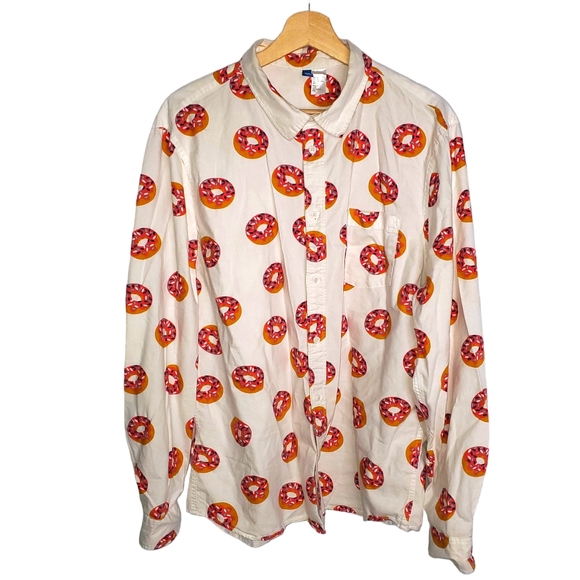 Men's Cut - H&M Divided Blue All Over Donut Print Button Down - Picture 2 of 12